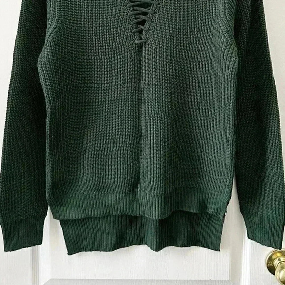 Devoted Sweater Lace Tie Front Keyhole Neckline High Low Hem Green Size Small - Picture 6 of 16